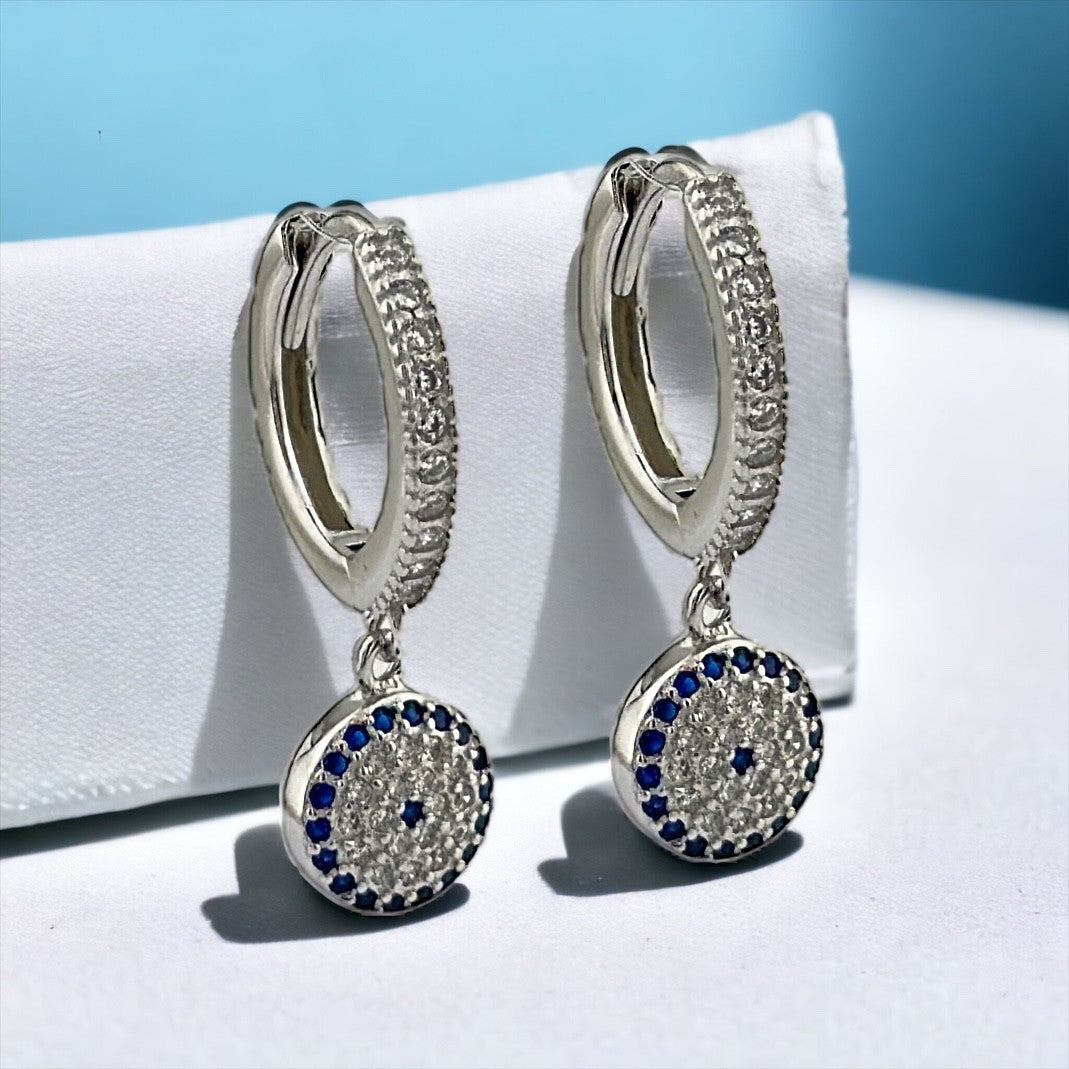 Evil Eye Beads with Zircon Stone 925 Sterling Silver Earrings