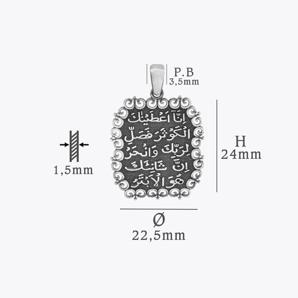 Kevser Süresi Dualı 925 Ayar Gümüş Kolye