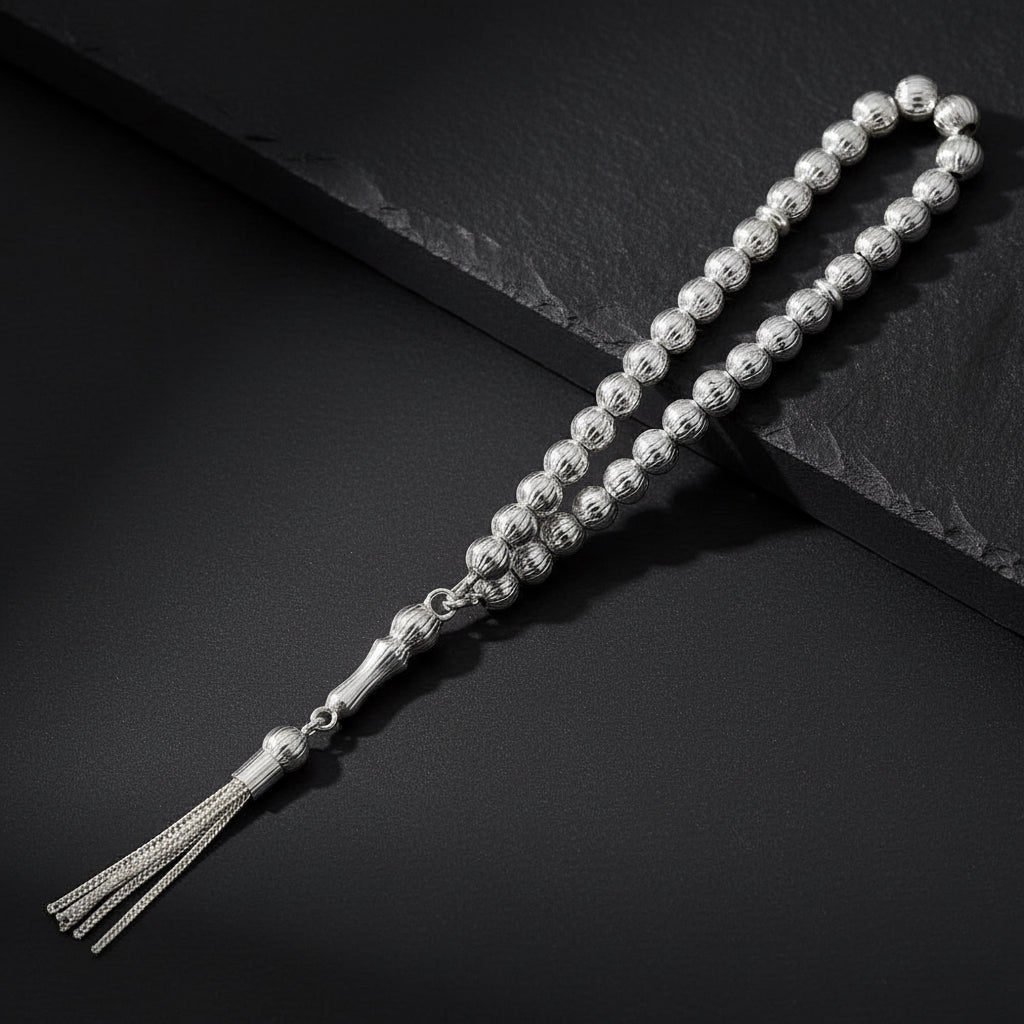 Pen Processing Globe Cutting 7mm Silver Tesbih