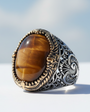 Oval tiger eye silver ring with stone