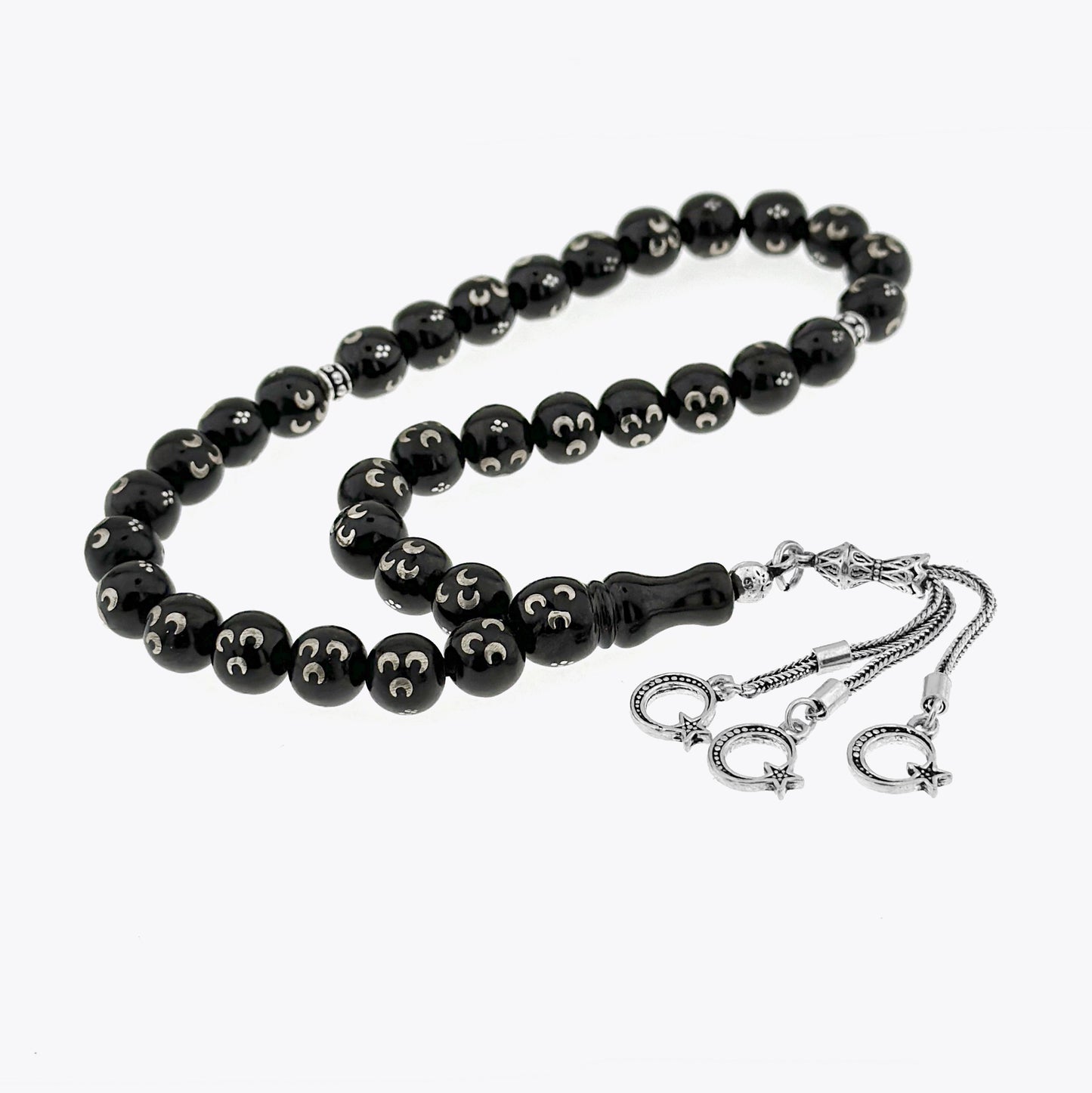 Jet Stone Tasbih Misbaha with 925s Silver Tassel