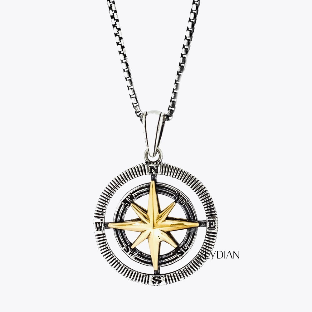 Compass Pendant with Chain for Men 925 Sterling Silver