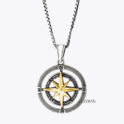 925 Sterling Silver 55cm Chain Compass Men's Necklace