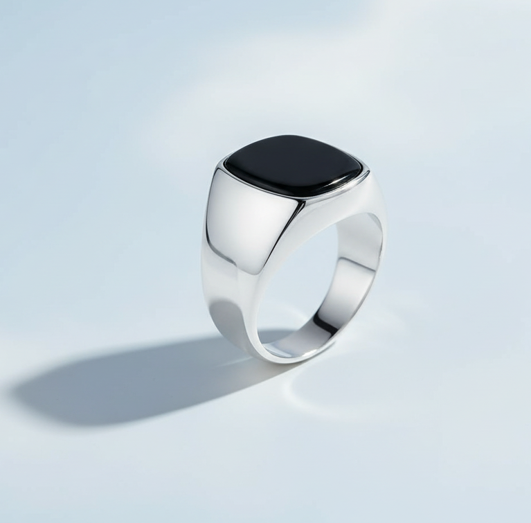 Schwarzer Onyx Stein 925 Sterling Silber