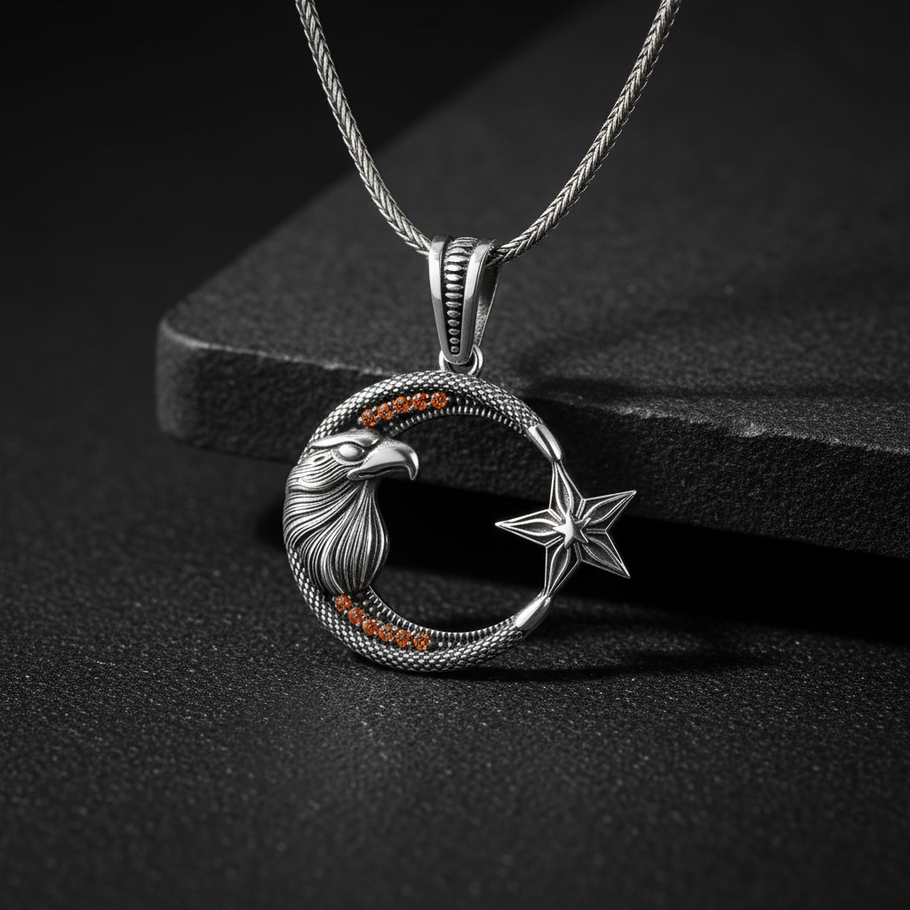 Moon Yıldız Kartal conçu en argent Collier
