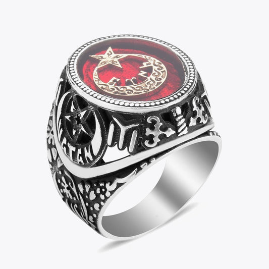 Moon Star Red Mina 925s Silver Ring