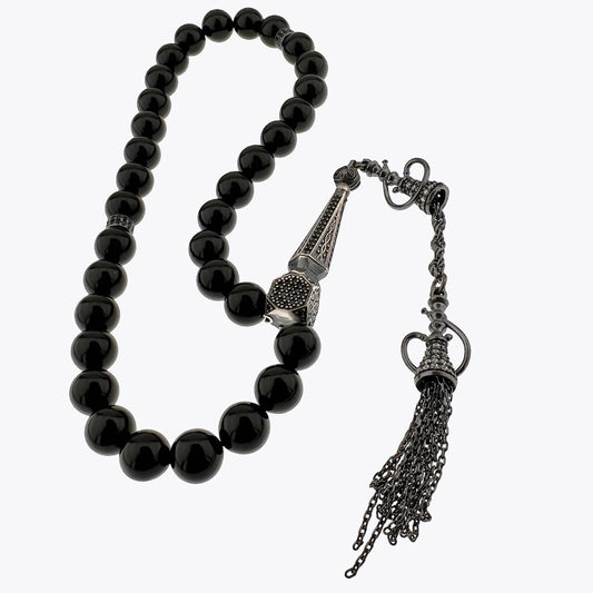 Black Fire Amber 925 Carat Imame and Tassel Rosary