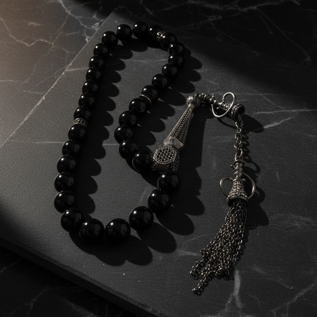 Black Fire Amber 925 Setting Imame and Puskullu Tesbih