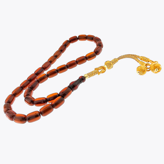 Ottoman Simulation Pressed Amber Silver Prayer Beads