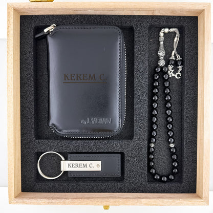 Personalized Zippered Wallet Tesb'H and Keychain Gift Set