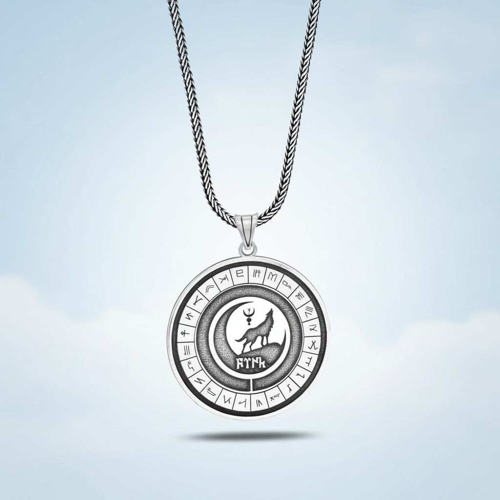 Türk Boyları Bozkurt Motifli 925 Ayar Gümüş Kolye