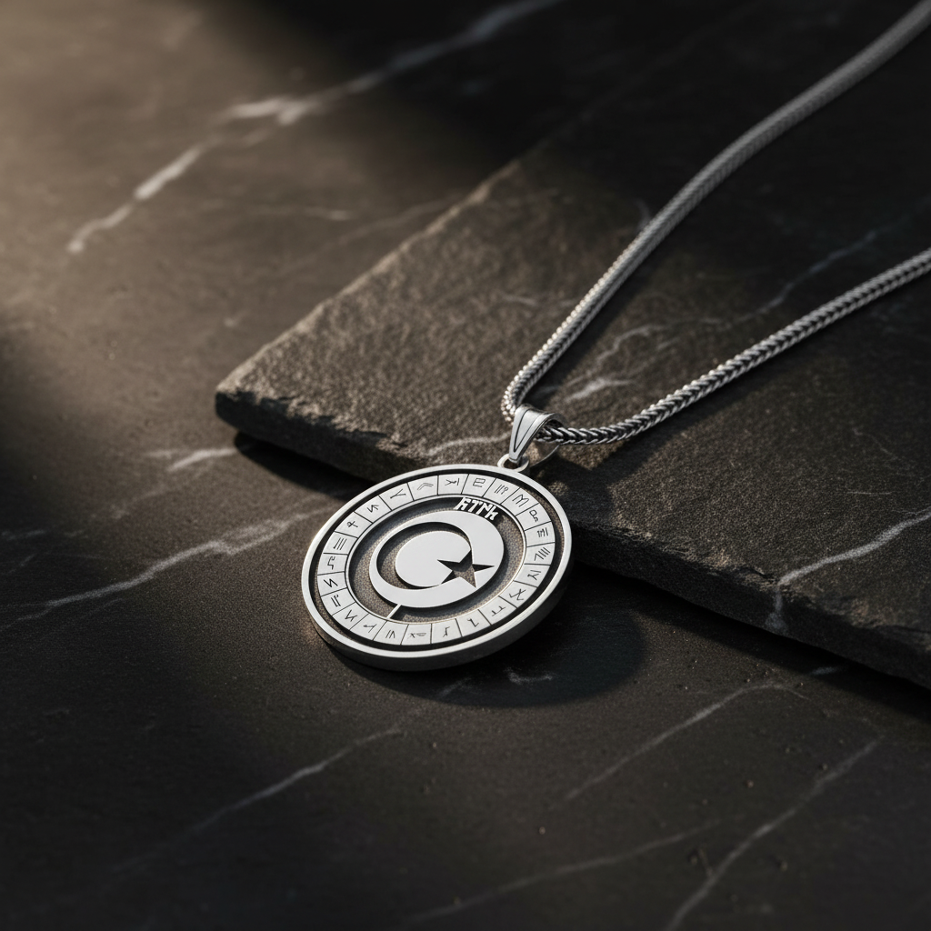 Drapeaux des tribus turques Moon Star 925 Collier en argent sterling