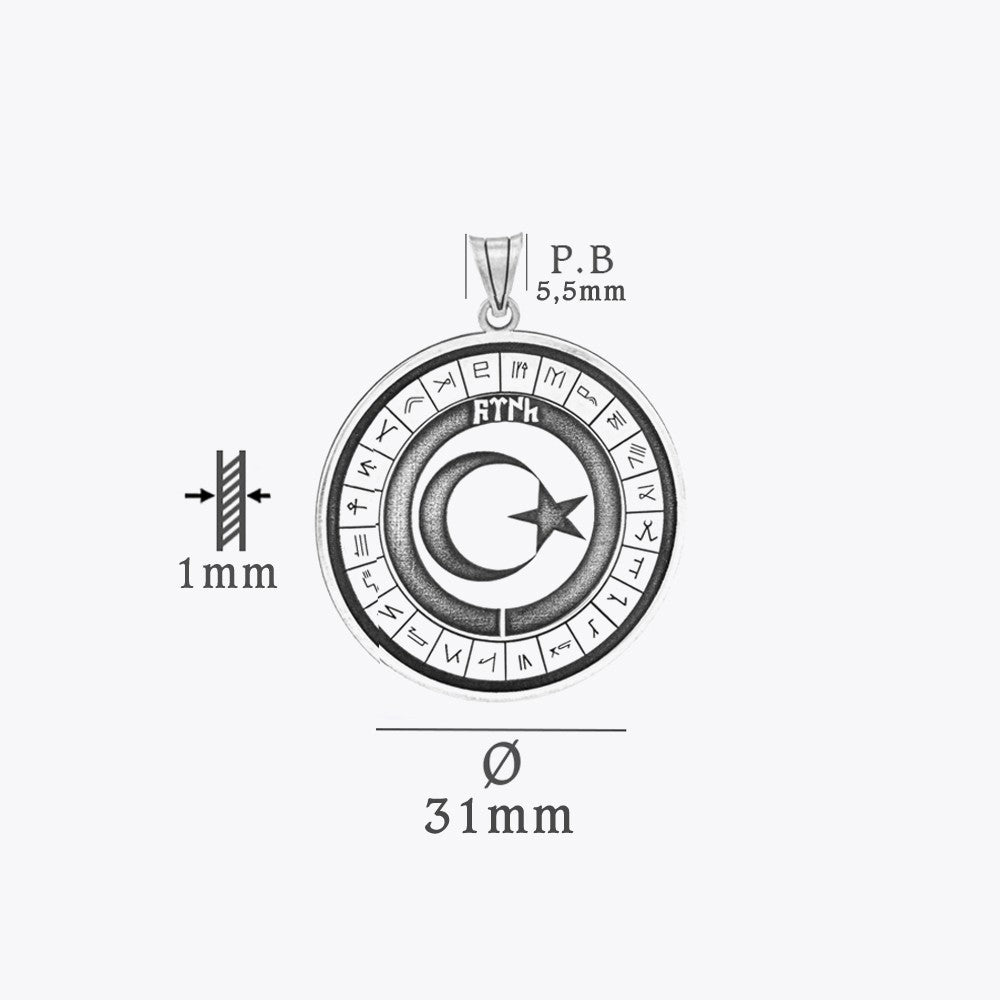 Türk Boylarının Bayrakları Ay Yıldız 925 Ayar Gümüş Kolye