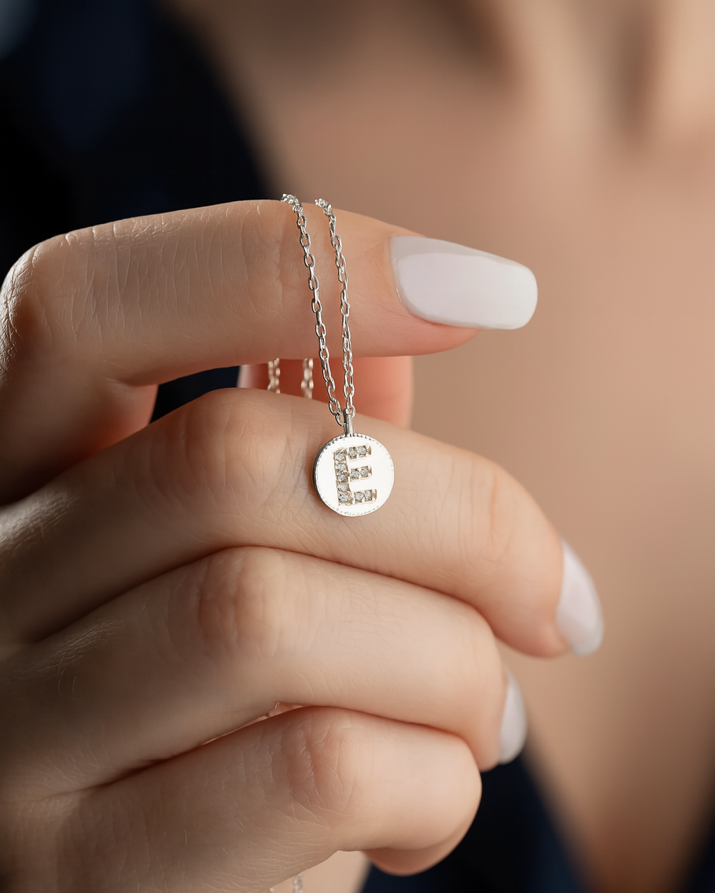 Stone Plate Letter Necklace - 925 Sterling Silver