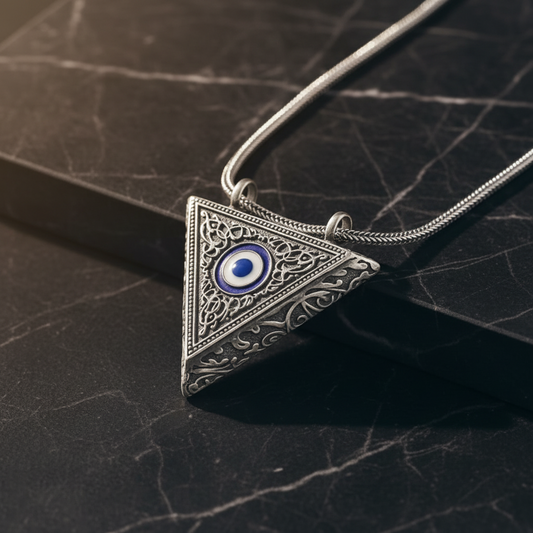 Nazar Boncuklu Gümüş Cevşen Muska Kolye