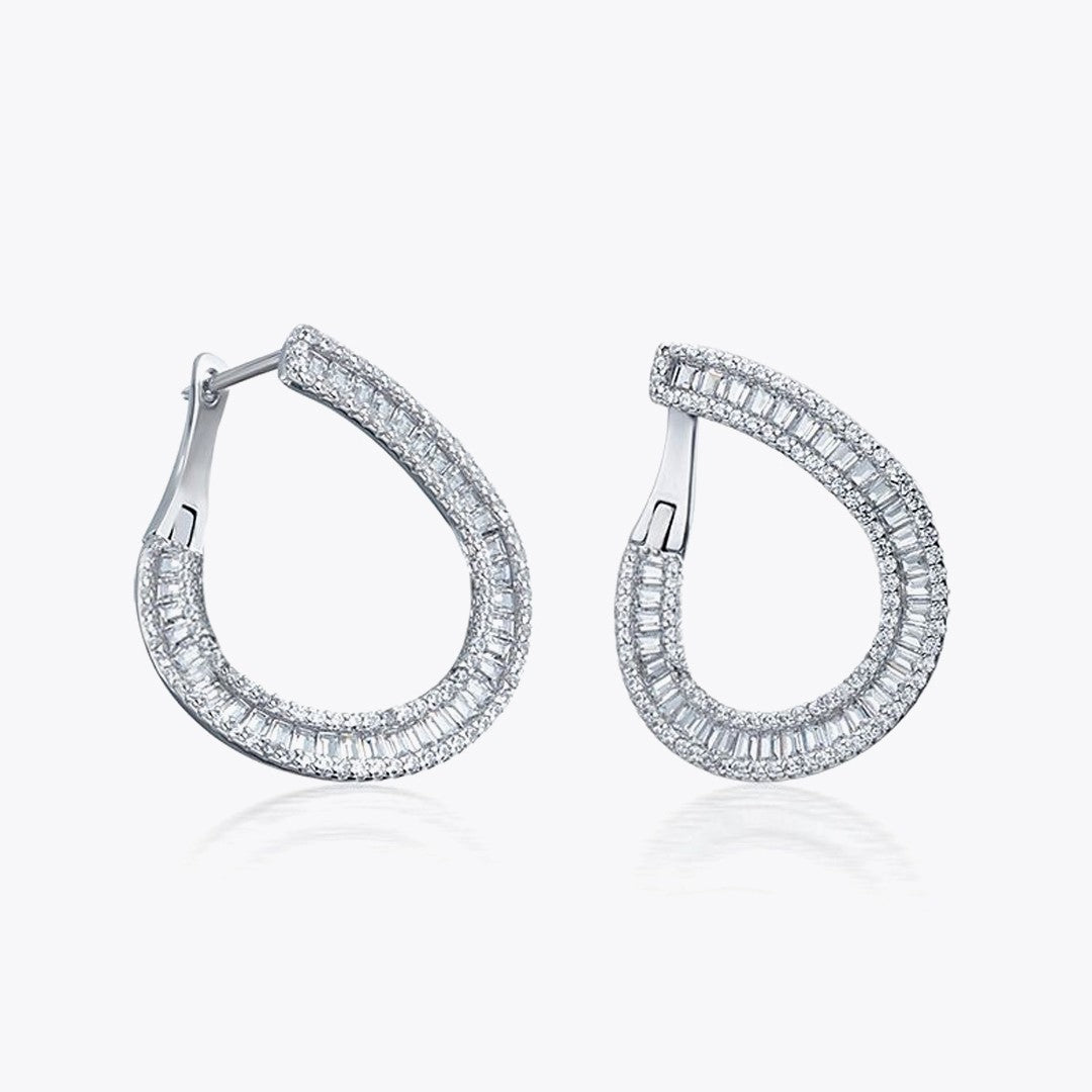 Diamond Style Baguette and Zircon Silver Earring Set