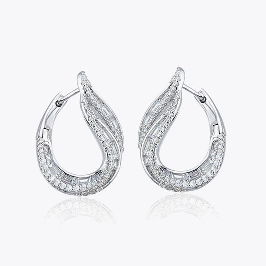 Diamond Style Baguette and Zircon Silver Earring Set