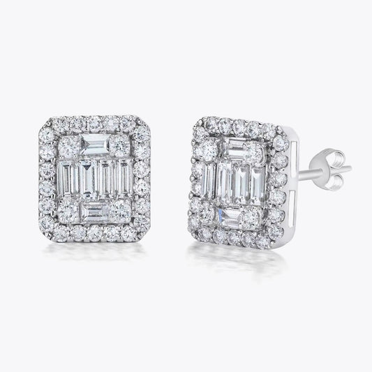 Diamond Style Baguette and Zircon Silver Earring Set