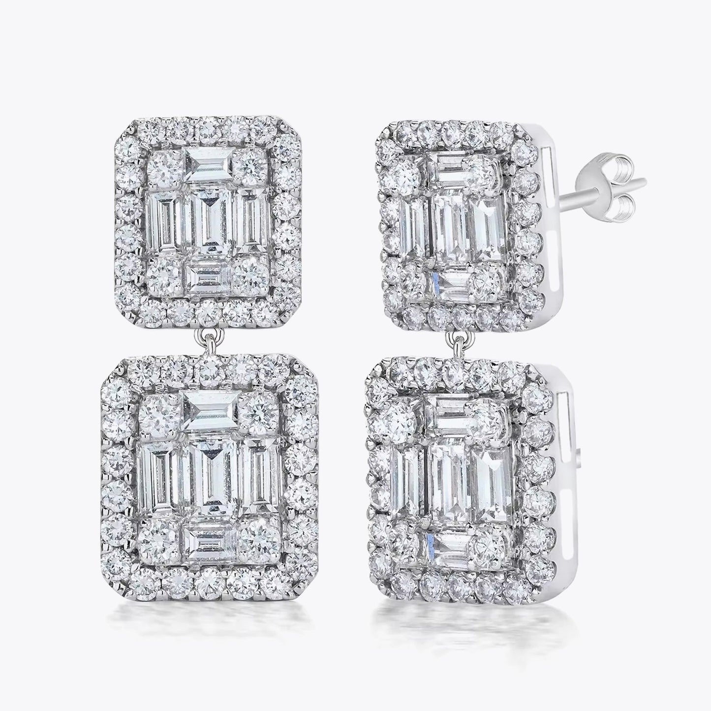 Diamond Style Baguette and Zircon Silver Earring Set