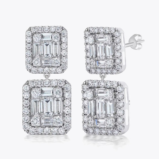 Diamond Style Baget ve Zirkon Gümüş Küpe Seti