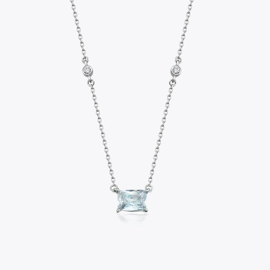 Diamond Style Single Stone Silver Necklace