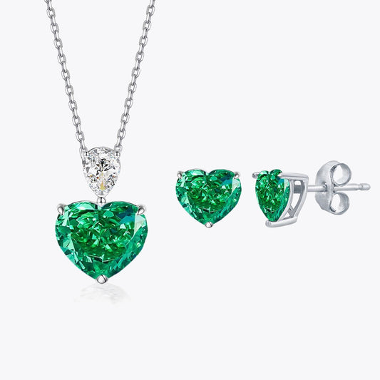 Diamond Style Green Heart Necklace and Earring Set