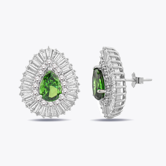 Drop Emerald Ice Cut Zircon and Baguette Earrings