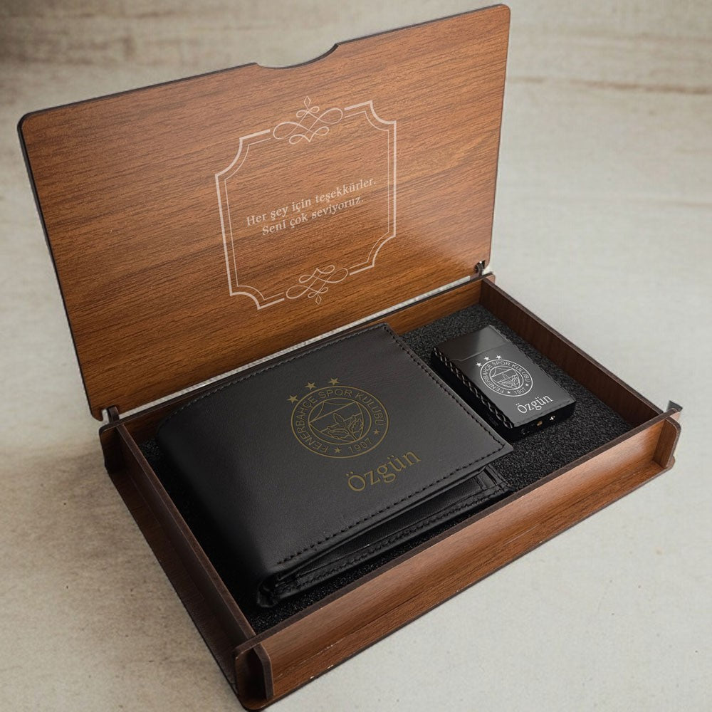 Personalized Leather Wallet & Lighter Set