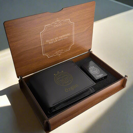 Personalized Leather Wallet & Lighter Set