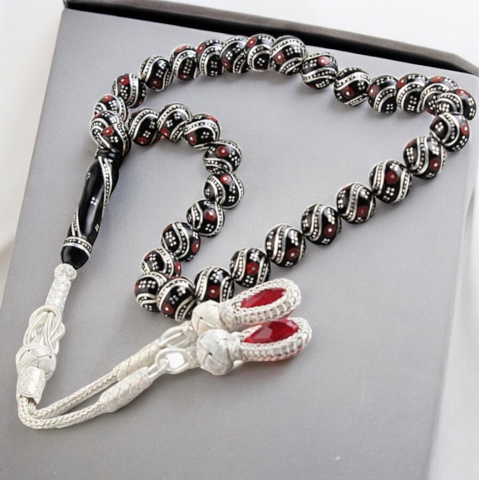 Jet Stone Tasbih Misbaha with 925s Silver Tassel