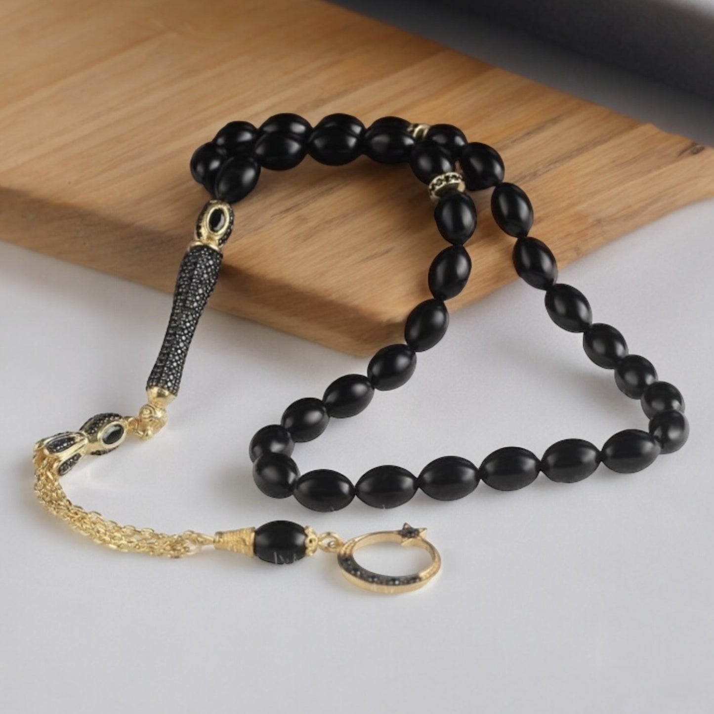 Jet Stone Tasbih Misbaha with 925s Silver Tassel