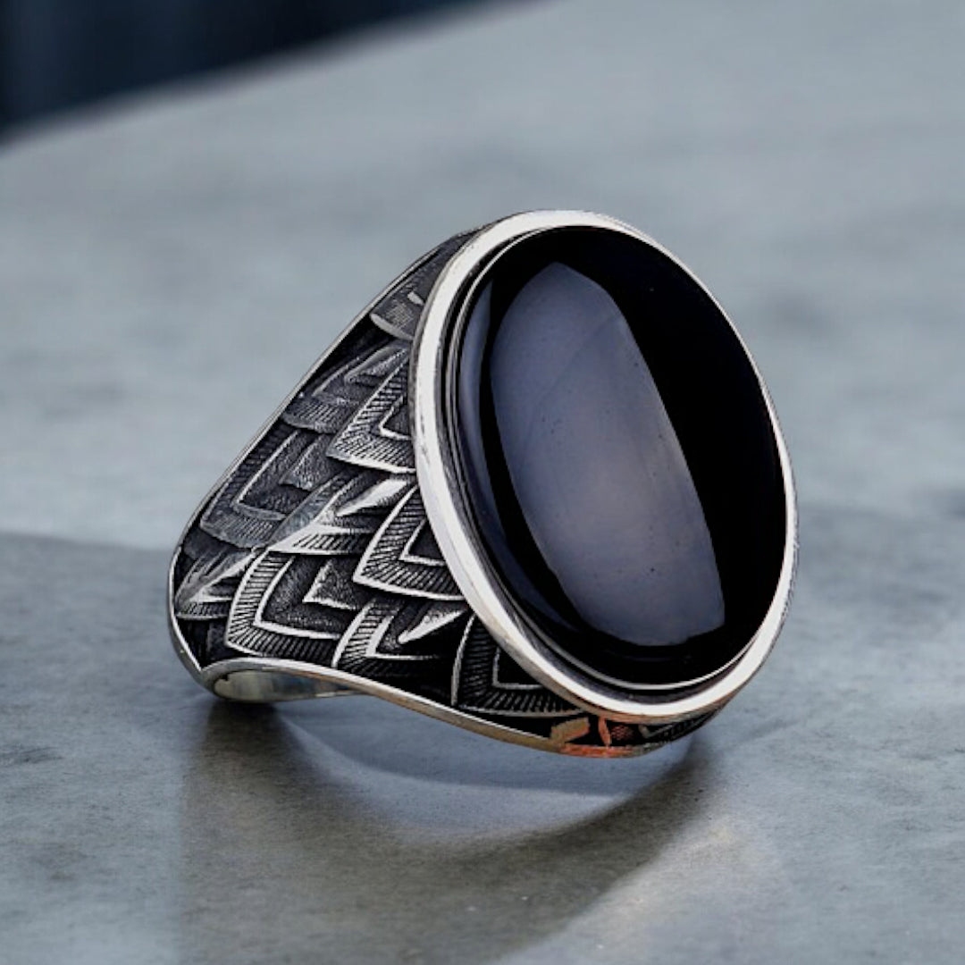 925 Sterling Silver Men's Ring with Black Onyx Stone