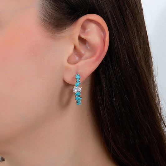 Turquoise and Baguette Stone 925 Sterling Silver Earrings