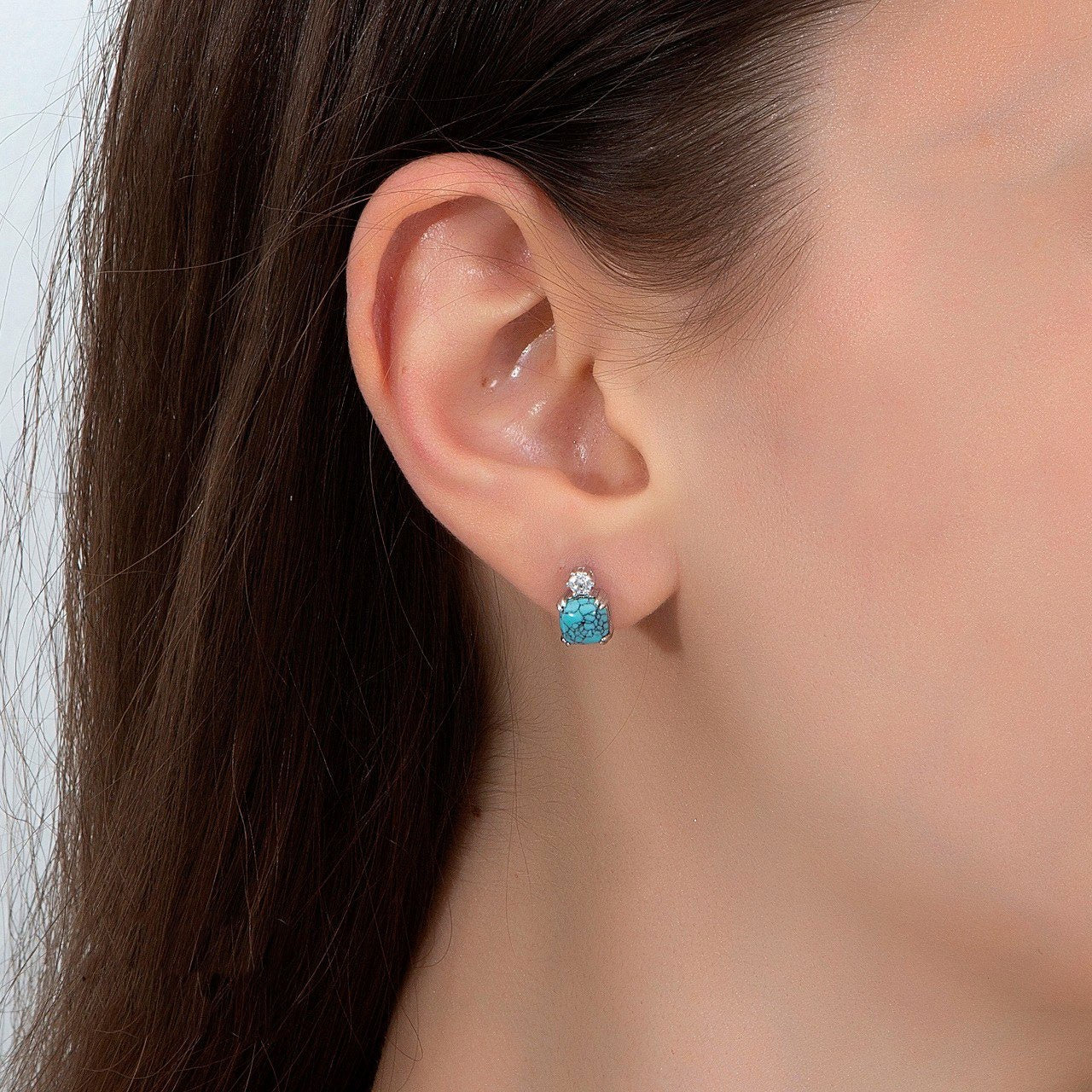 925 Sterling Silver Earrings with Turquoise and Zircon Stones