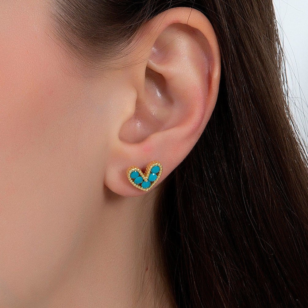 925 Sterling Silver Heart Earring with Turquoise Stone