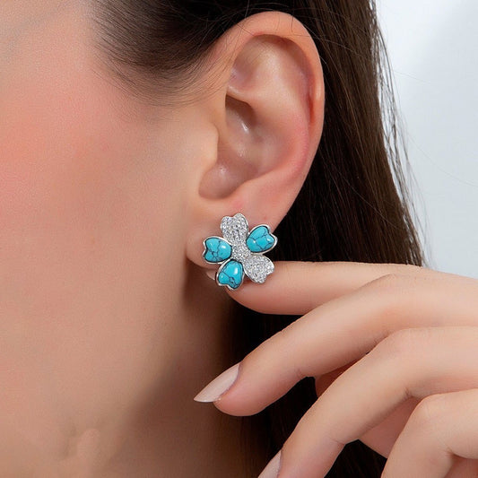 925 Sterling Silver Earrings with Turquoise and Zircon Stones