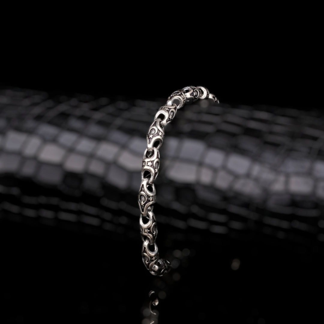 Handmade 925 Sterling Silver Men's Bracelet with Star and Crescent Motif