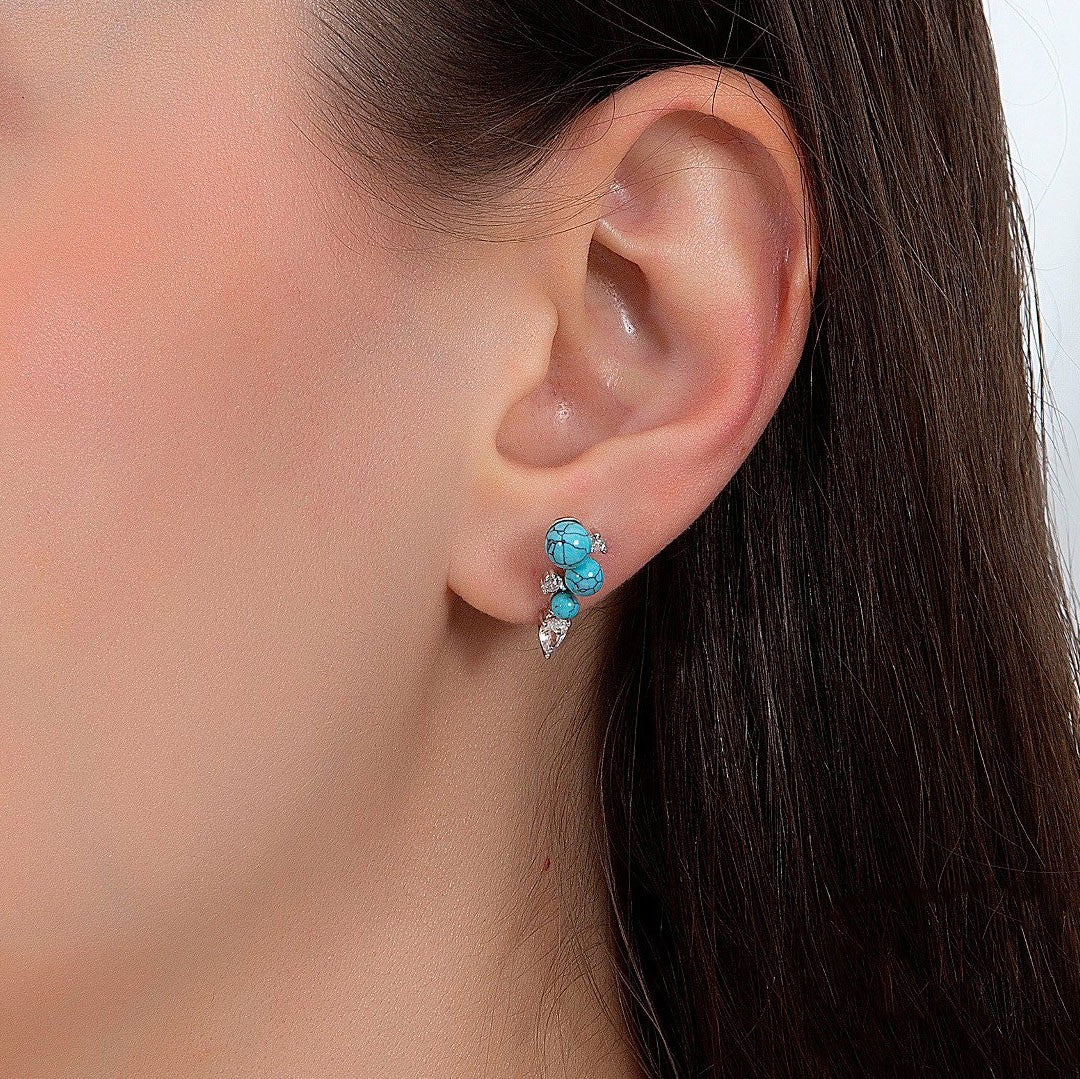 925 Sterling Silver Earrings with Turquoise and Zircon Stones