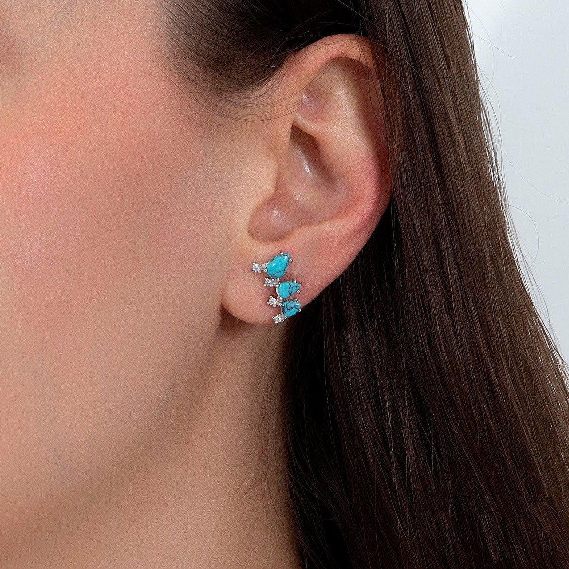 925 Sterling Silver Earrings with Turquoise and Zircon Stones