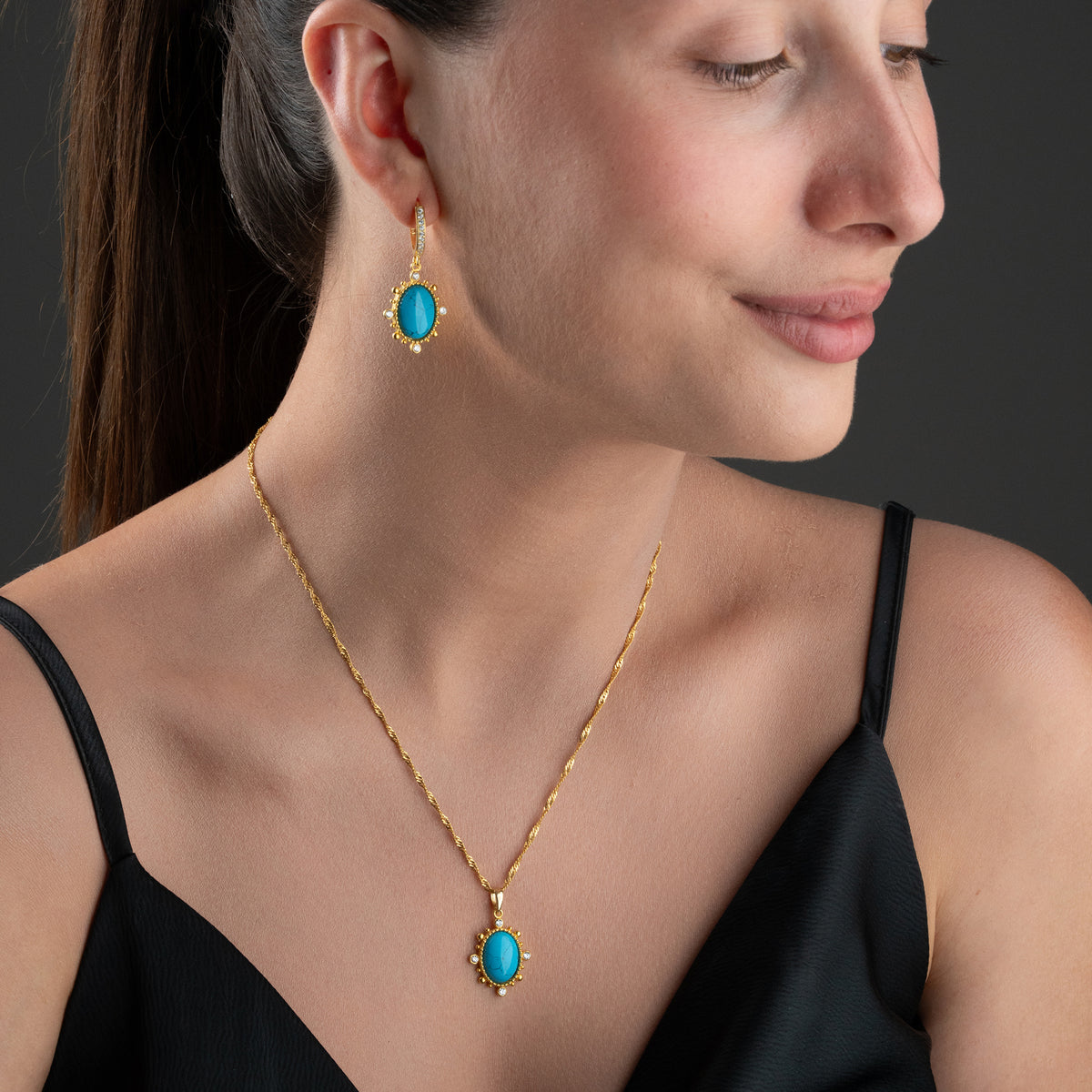 Turquoise Aura Turquoise Stone Jewelry Set | 925 Sterling Silver 