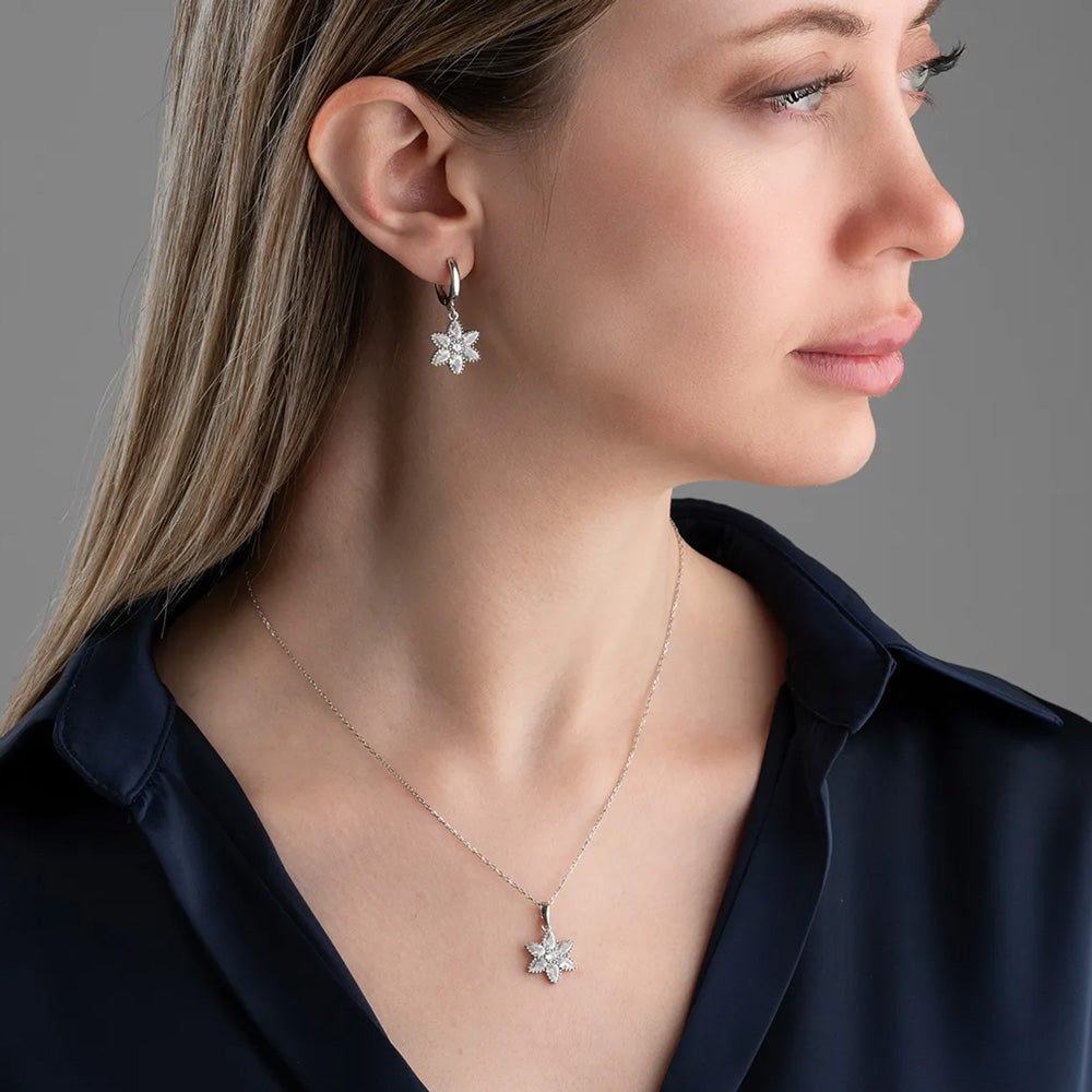 925 Ensemble de boucles d'oreilles de collier en pierre de zircon en argent sterling en argent sterling
