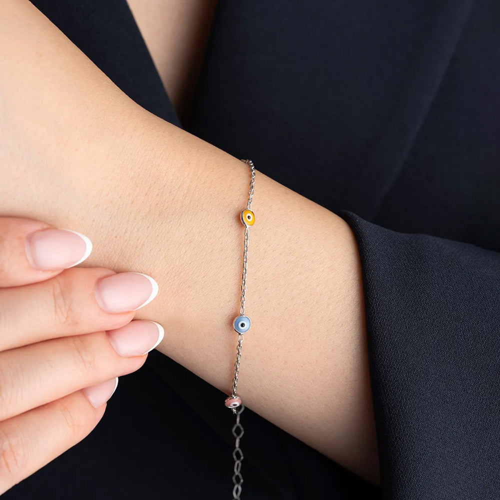 Colorful Evil Eye Bracelet | 925 Sterling Silver