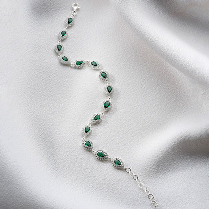 925 Ayar Gümüş Su Yolu Damla Zümrüt Taşlı Bileklik