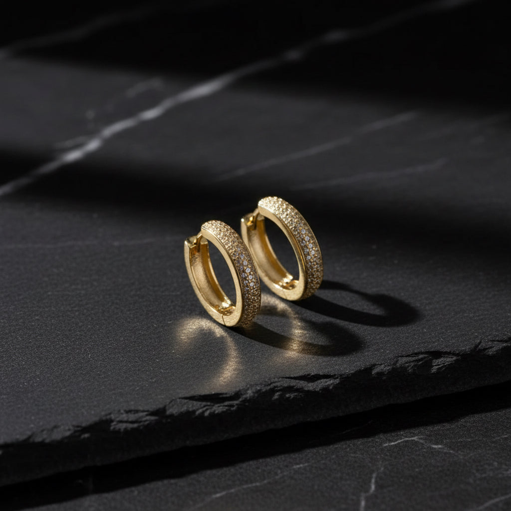 Gold Row Stone Ring Silver Earrings - 925 Sterling Silver