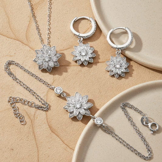 925 Sterling Silver Lotus Flower Set (Collier-Cup-Biletry)