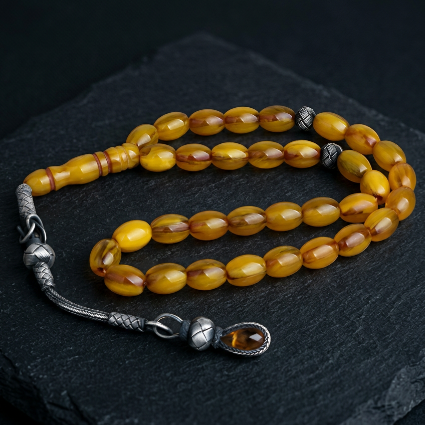 Amber Tasbih with Kazaz Tassel | 1000 Silver