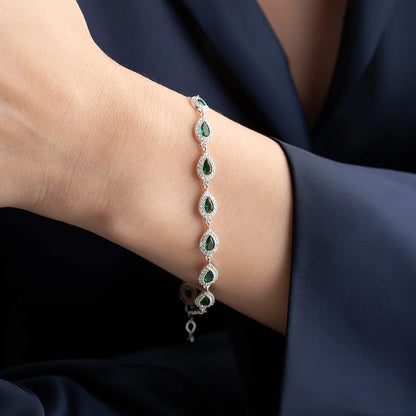 925 Ayar Gümüş Su Yolu Damla Zümrüt Taşlı Bileklik