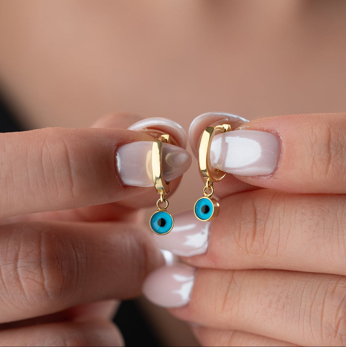 Boucle d'oreille créole avec pierre mauvais œil – Argent sterling 925 – Aura bleue