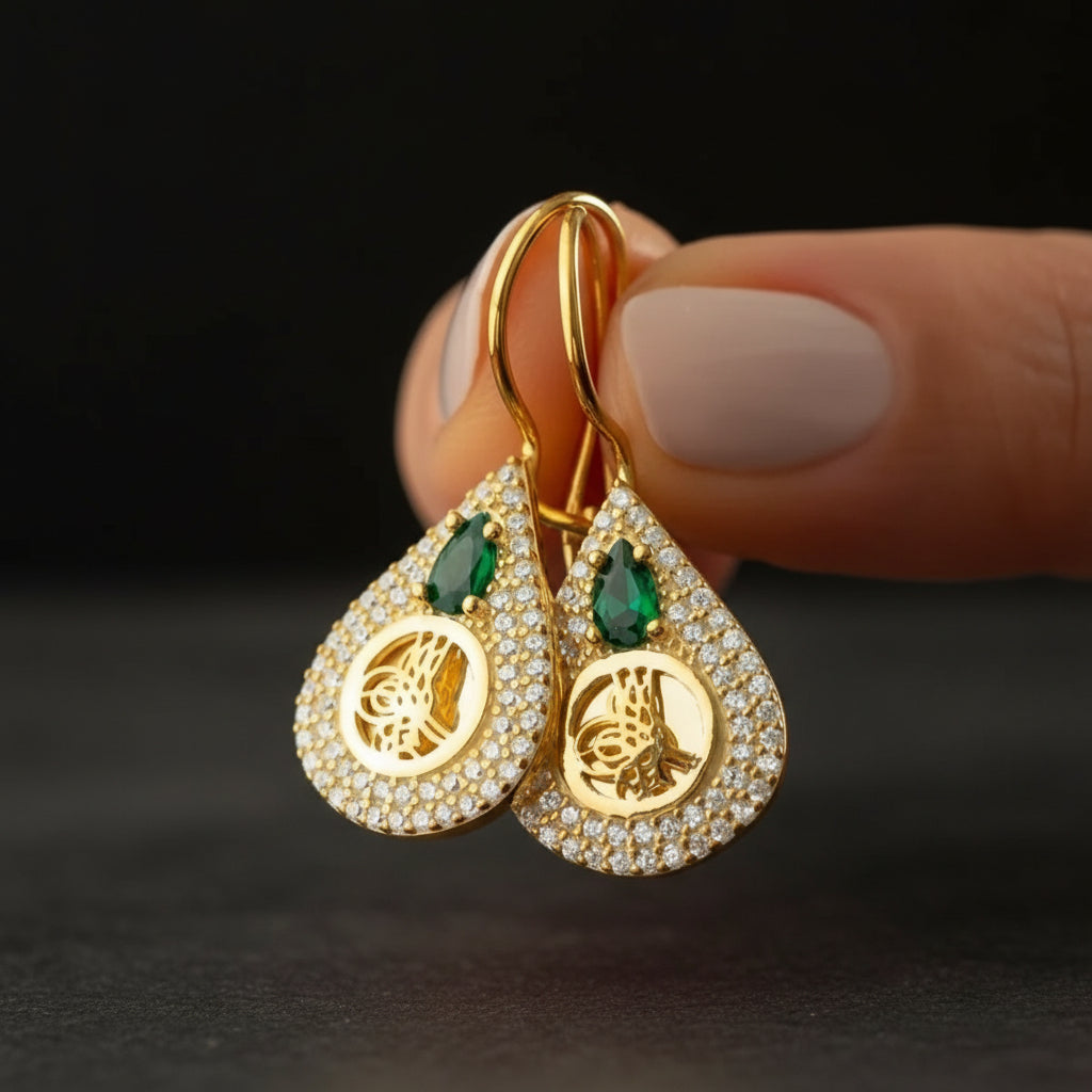 Gold Zircon Stone Silver Earrings - 925 Sterling Silver