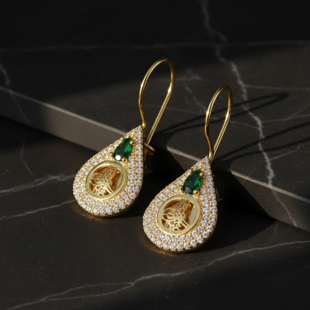 Gold Zircon Stone Silver Earrings - 925 Sterling Silver